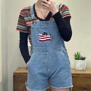American Flag Carpenter Shortalls Small Y2K